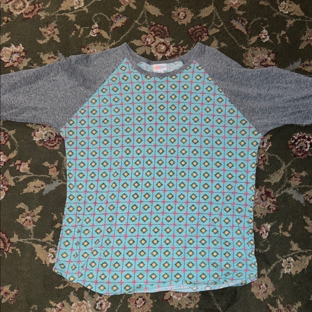 LuLaRoe Tandy Blue Geometric Raglan Tee